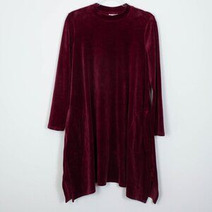 J. Jill‎ Burgundy Mock Turtleneck Pocket Velour Tunic A-Line Dress Womens Size M